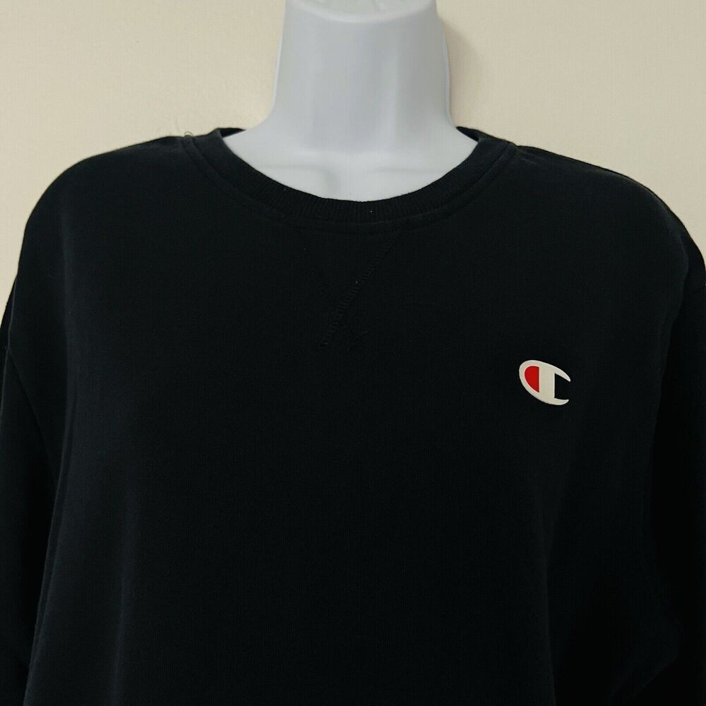 Champion Men’s Crew Neck French Terry Sweatshirt Black Medium Long Sleeve - Picture 5 of 11